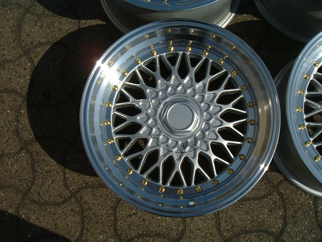 NEW 17" DARE RS ALLOY WHEELS IN SILVER WITH GOLD RIVETS, VERY DEEP DISH 10" REARS et20/15